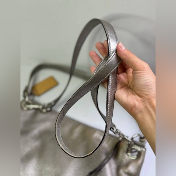 Coach Poppy Silver Metallic Pewter Leather Medium Crossbody Purse Shoulder Bag - Picture 10 of 16